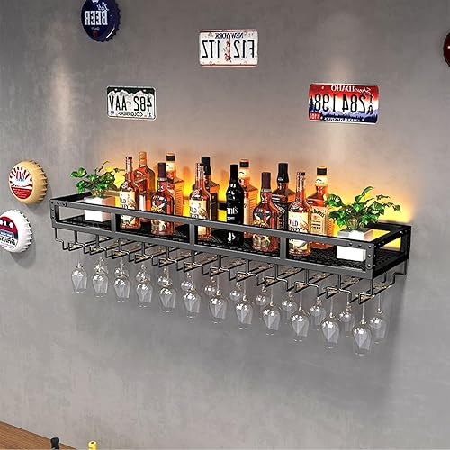 Miniatura 6 de Soporte para copas de vino montado en la pared, soporte de exhibición colgante para vino, estantes de pared de hierro forjado, estante de