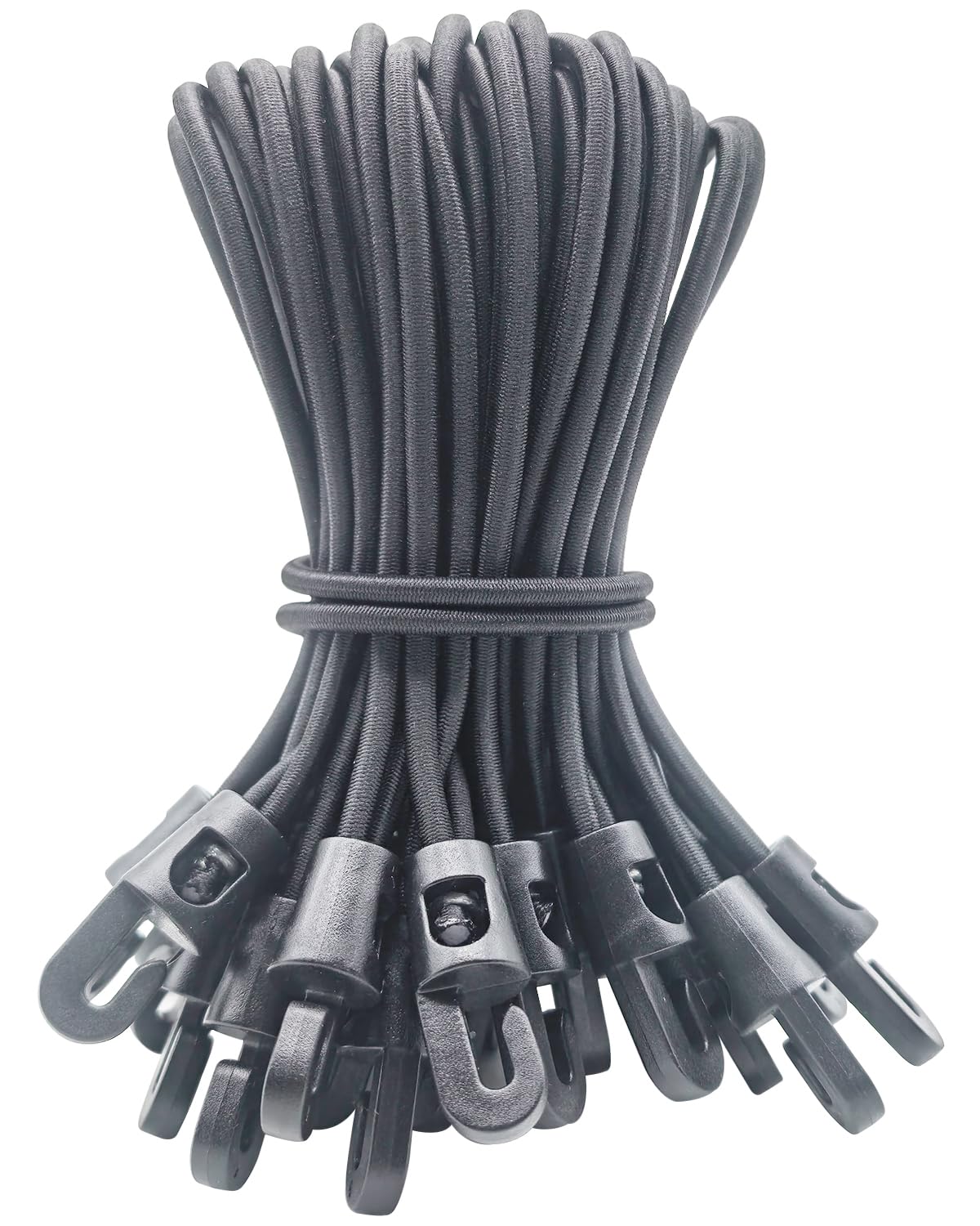 WMZOBH Bungee Cords with Hooks 25 Pcs - 6 Inch Elastic Short Bungee Ropes with Hooks, Small Tarpaulin Hooks (Black)