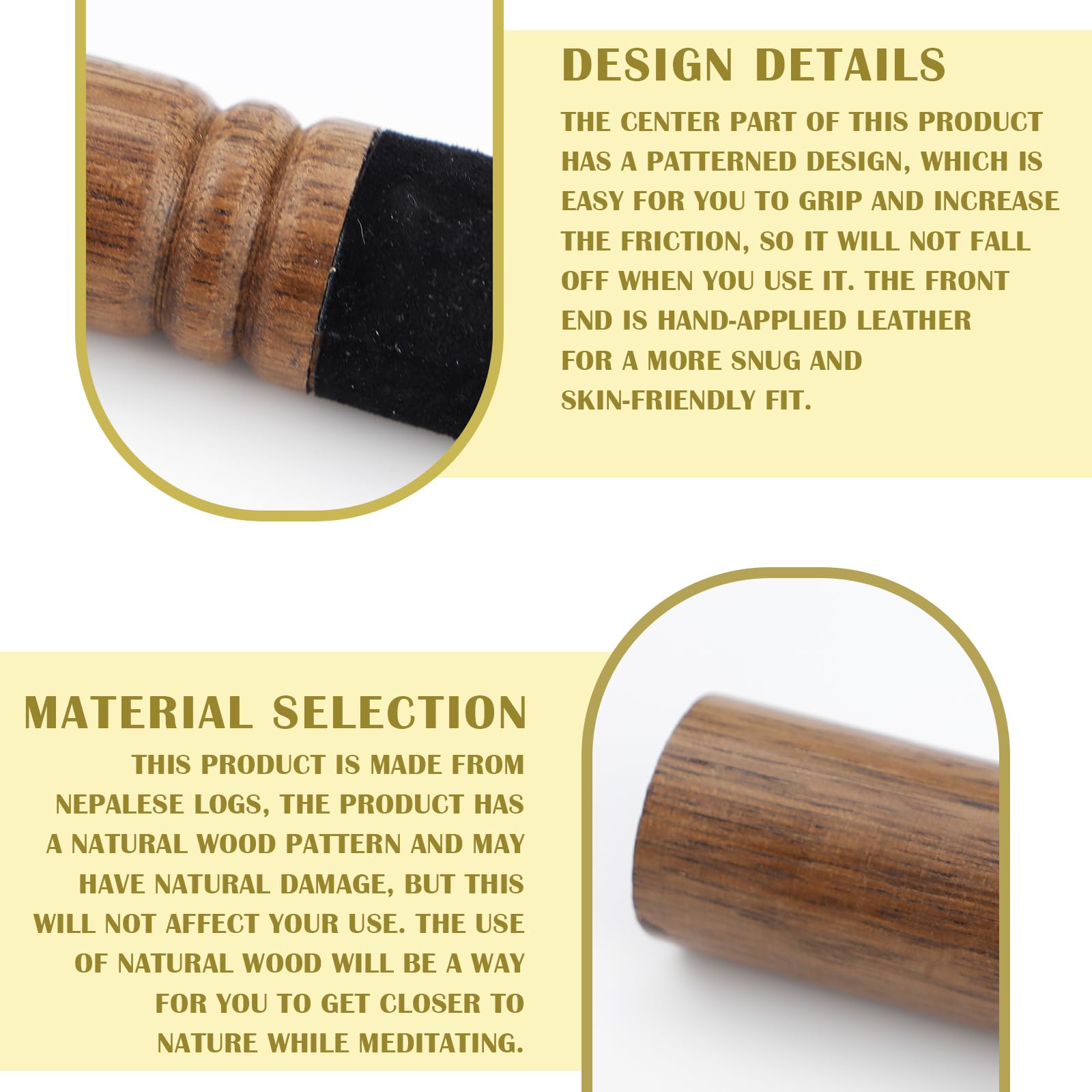 FERCAISH Wooden Singing Bowl Beater, Tibetan Singing Bowl Mallet, Leather Wrapped Beater for Meditation Prayer Yoga (12.6 cm) - Image 2