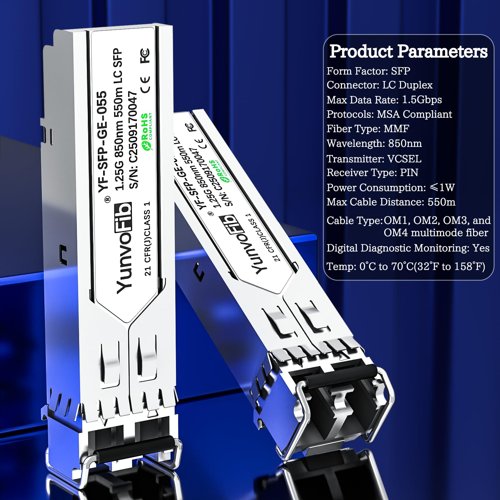 1000BASE SX SFP al ricetrasmettitore di LC - 1.25G SFP LC MMF 850nm 550m, modulo della fibra multimodale hot-swappable