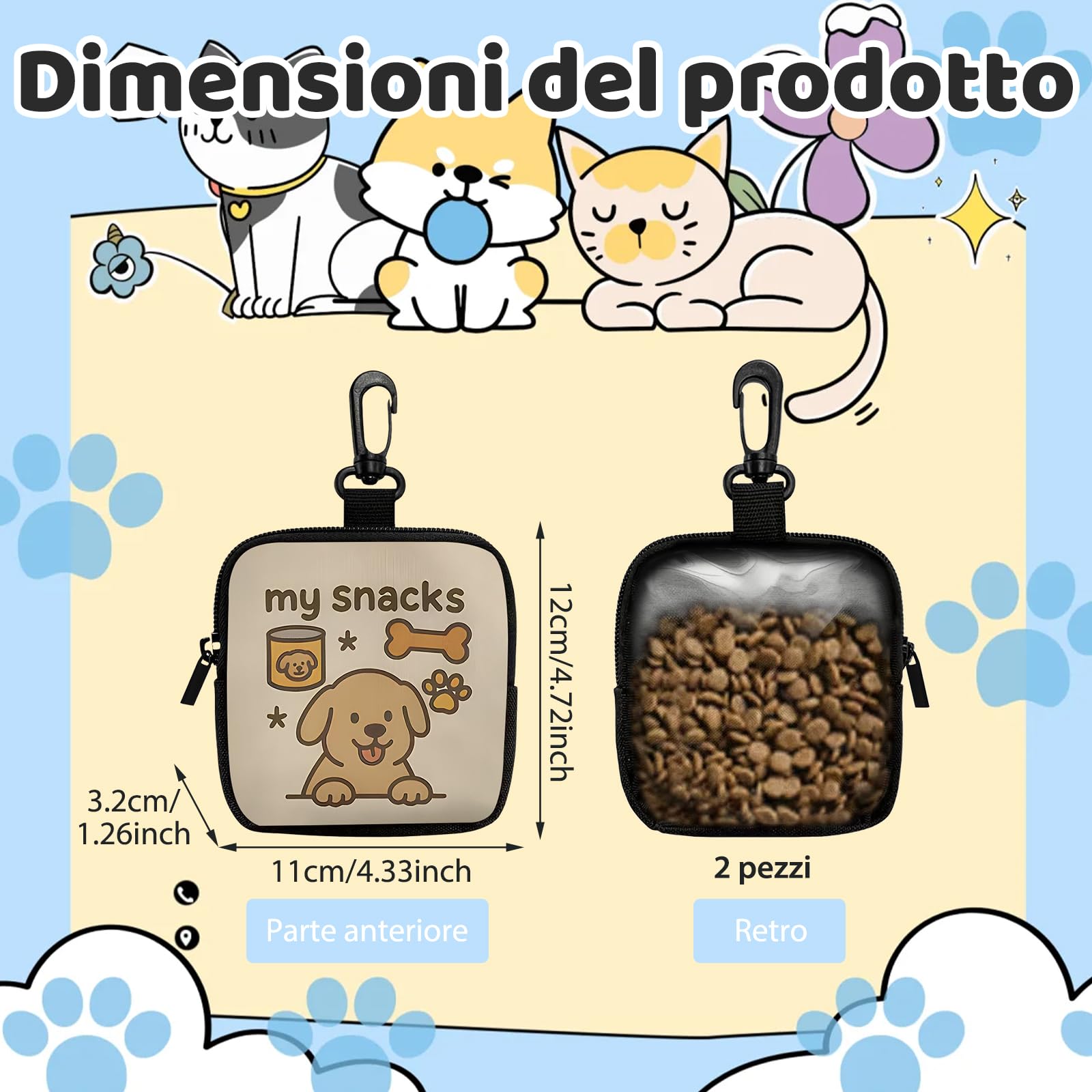 VEGCOO 2 Pezzi Sacchetti Portatili Per Animali Domestici con Zip, Porta Premietti per Cani Borsa con Moschettone, Borsa Addestramento Cane Porta Premietti per Cani per Viaggi, Uso Esterno