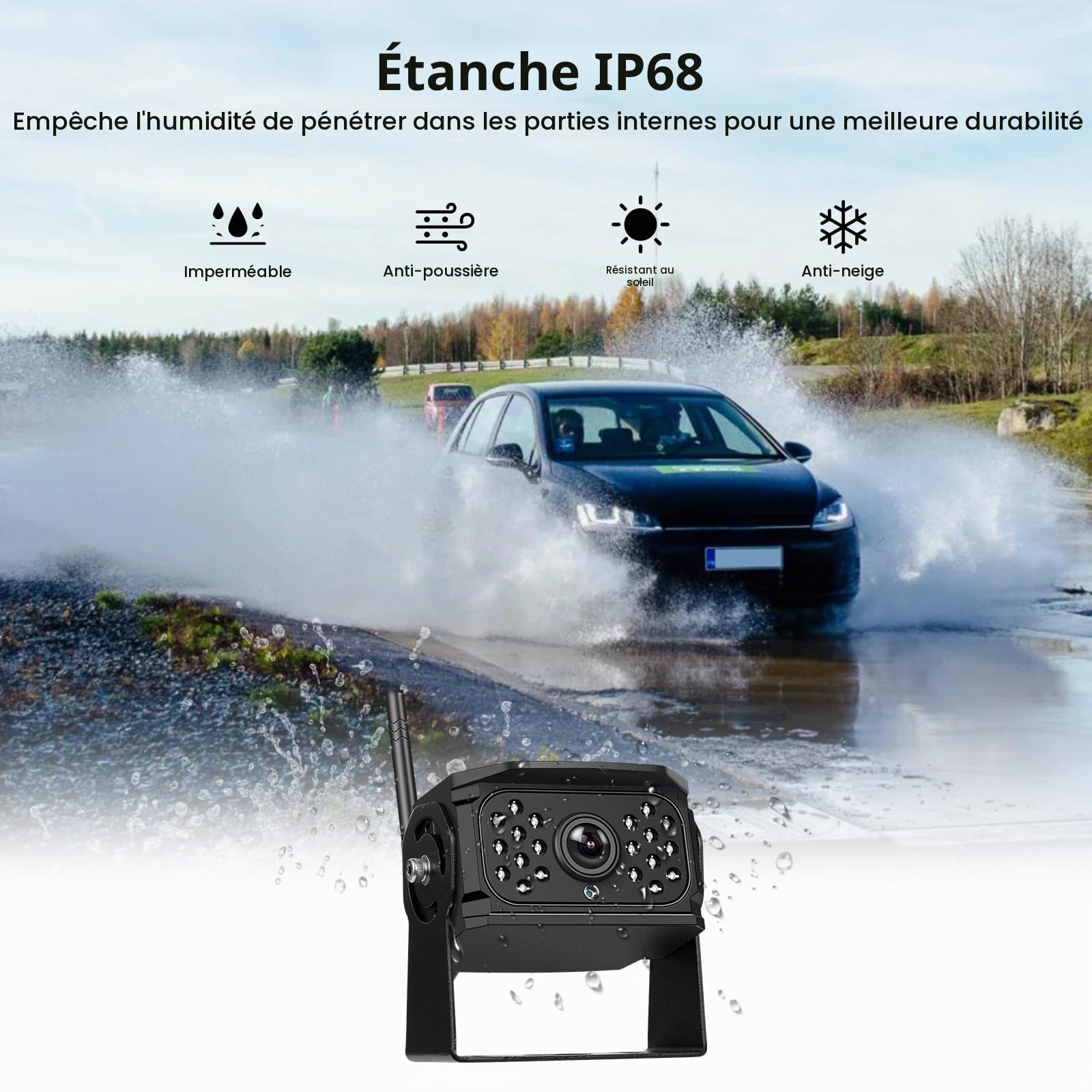 CAMECHO Kit Caméra de recul sans Fil avec écran 10.1" IPS 720P DVR +2 Caméras Étanche Vision Nocturne, Enregistrement en Boucle/Affichage Divisé 2 Vues/Inversion Image pour Véhicules Utilitaires