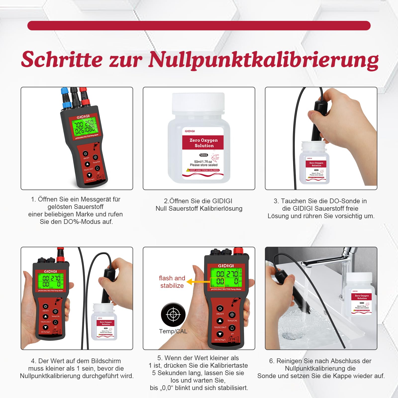 Null-Sauerstoff-Kalibrierlösung für Sauerstoffmessgeräte, 4 Flaschen à 50 ml Null-Sauerstoff-DO-Standardlösung, geeignet für alle Sauerstoffmessgerätemarken