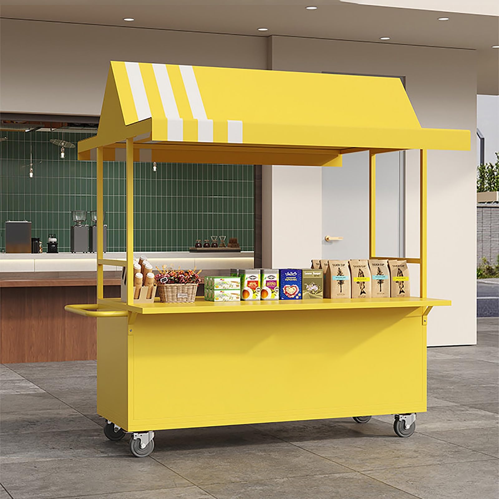 Mobile Street Vendor Cart, Portable Food Carts with 360° swivel wheels