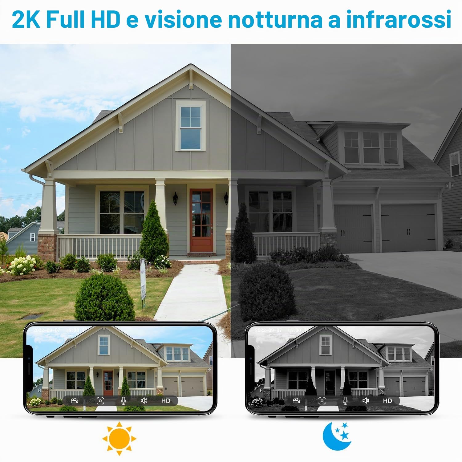 KAMEP Videocitofono con telecamera wireless, videocitofono da 2K HD, telecamera di sicurezza WiFi intelligente con rilevamento del movimento PIR, audio bidirezionale, visione notturna, impermeabile