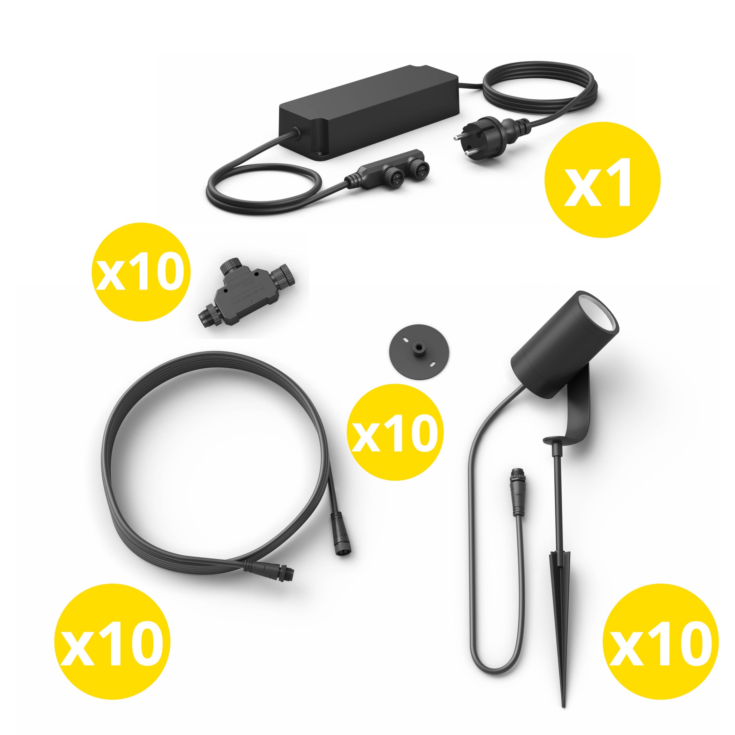 Philips Hue Lily Kit de base avec 10 spots de jardin (anthracite) - Lumière blanche et colorée - Comprend 1 câble d'alimentation - Éclairage de jardin - Hue White and Color Ambiance