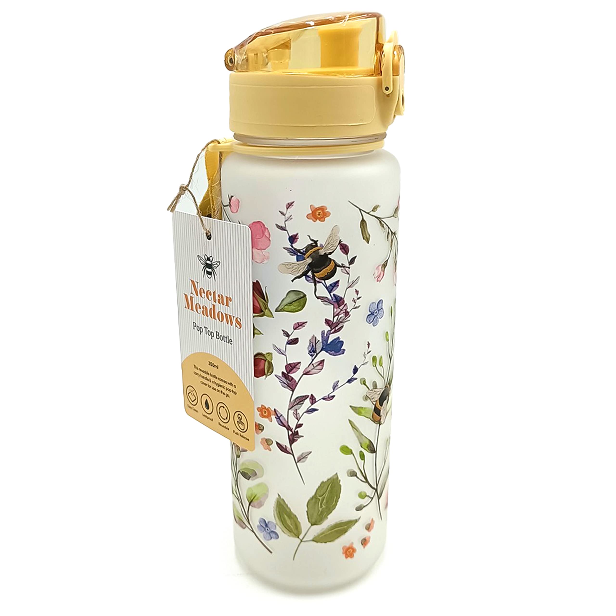 Puckator BOT218 The Nectar Meadows Pop Top 600ml Shatterproof Reusable Bottle with Infuser
