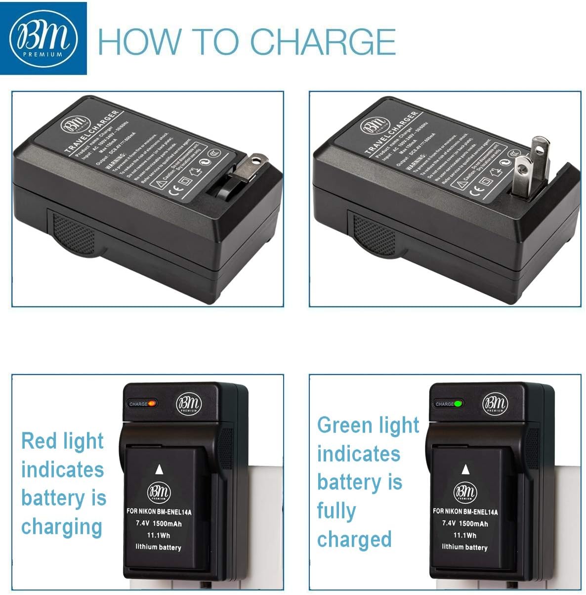 BM Premium Pack of 2 EN-EL14A Batteries and Charger for Nikon D3100, D3200, D3300, D3400, D3500, D5100, D5200, D5300, D5500, D5600, DF, Coolpix P7000, P7100, P7700 Digital SLR Cameras : Electronics