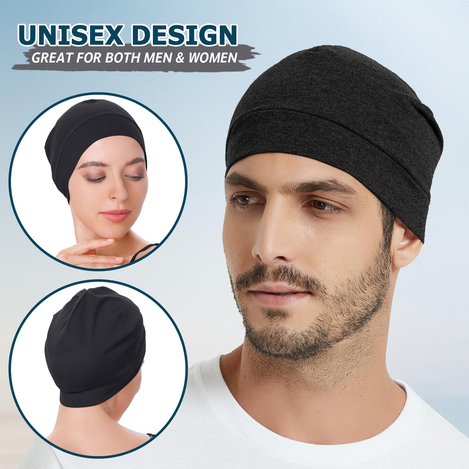 EINSKEY Bonnet de Nuit Homme Femme, 100% Coton Léger Fin Skull Cap pour Sport, Chimio, Cancer, Sommeil, Casque Moto - 4