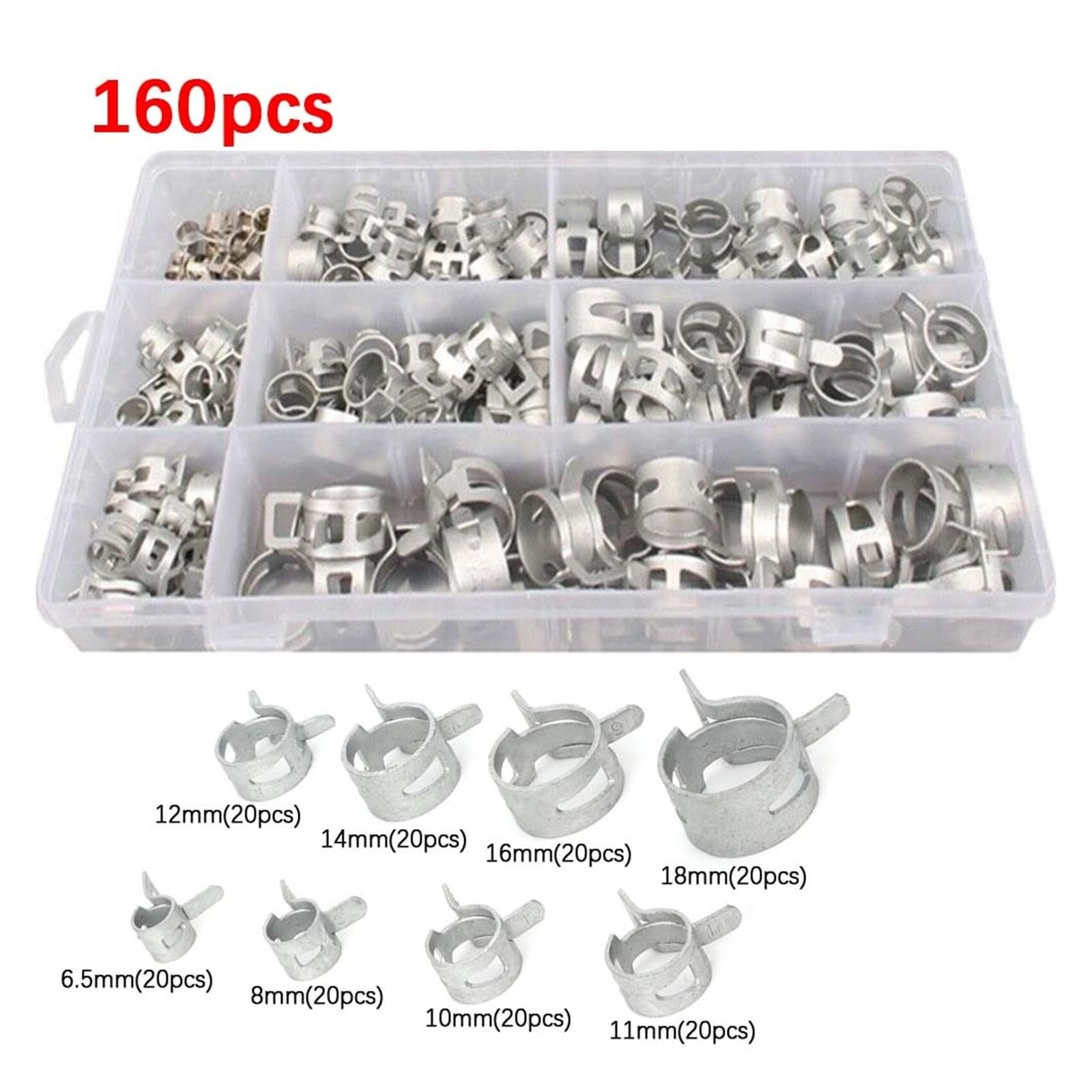 Lot de 160 colliers de serrage élastiques pour le travail du bois 8 tailles 6,5–18 mm