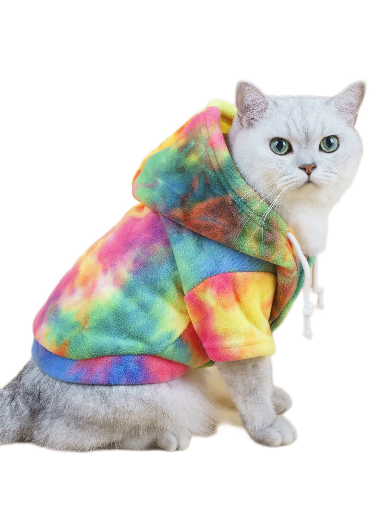 QWINEE Cat Dog Coat Tie Dye Winter Warm Sweatshirt Dog Clothes Multicolor M (QWN01-719860427-M)