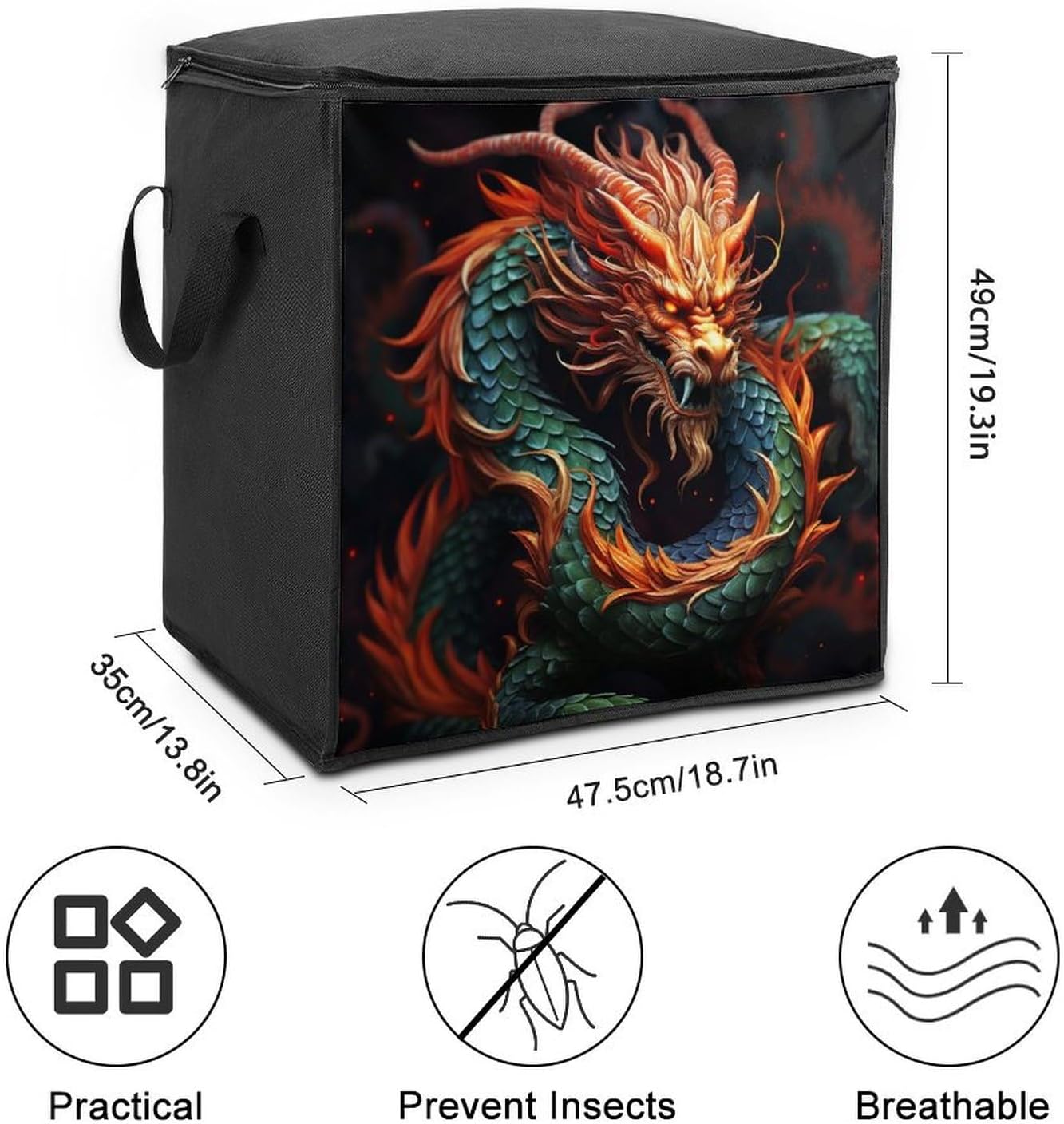 Quilt Storage Bag,Chinese Dragon Printed Large Foldable Storage Container Portable Travel Storage Bag for Blankets, Quilts, Clothes, Comforter, Bedding And Pillows