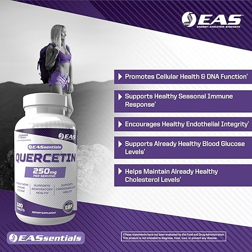Miniatura 3 de EAS Quercetina 250mg  Salud cardíaca y respiratoria  Apoya la respuesta inmune  Sin gluten, sin OGM  Mejor absorción con entrega de ciclosoma  120