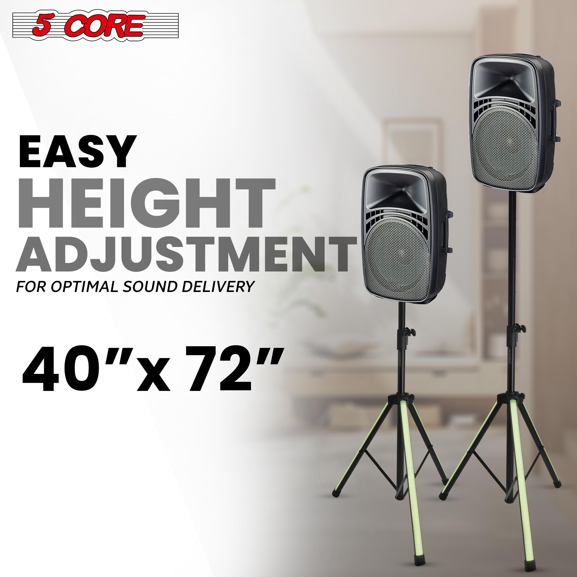 5 Core Speaker Stand w RGB Tripod Floor Heavy Duty Adjustable Up to 72 Inch DJ Studio Monitor Stands Pole Mount - SS HD LGT