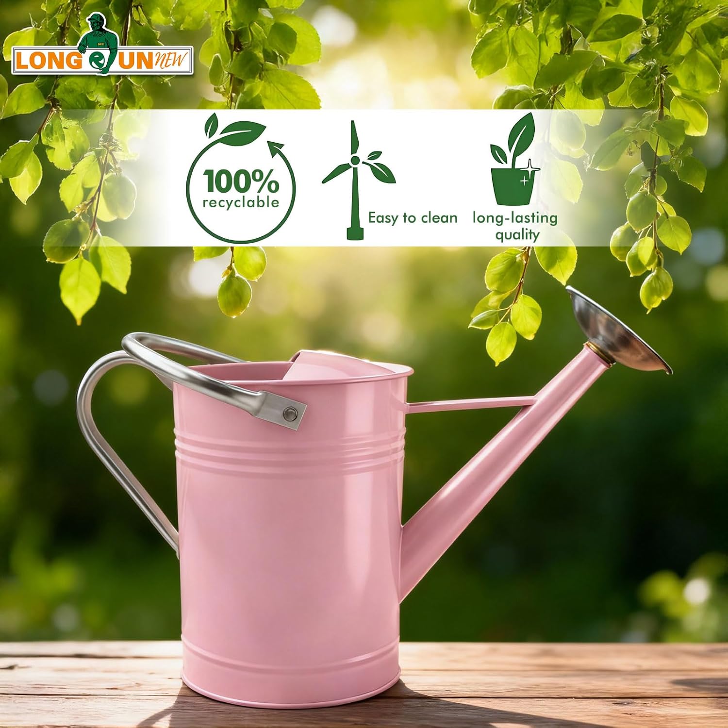 Galvanized Iron Watering Can for Indoor Plants, DIY Watering Cans for House Plant Garden Flower, Long Spout Water Can for Outdoor Watering Plants 6.44L 1.7Gallon (Pink)