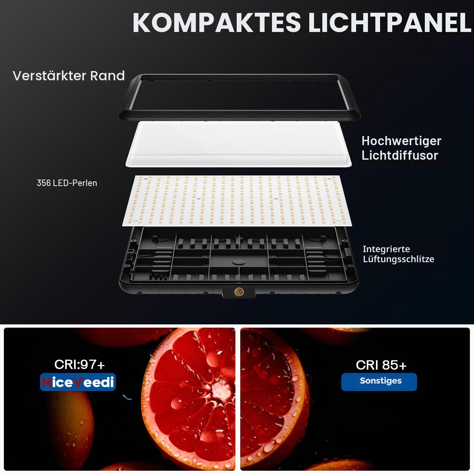 2-Pack Fotografie Beleuchtung Kit, NiceVeedi 25W LED Video Licht Kit, 2900-7000K Dimmbare Studio Licht mit Stativständer und Ladegerät, 185cm Stream Licht für Videoaufnahme, Schießen, YouTube