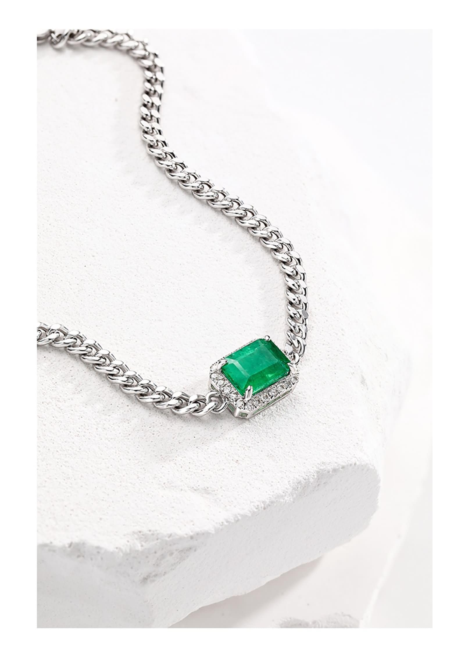 Pulseras para mujer de oro blanco de 9 quilates con esmeralda de 1,4 quilates y diamante, pulseras de joyería para novia de 20 + 3 cm
