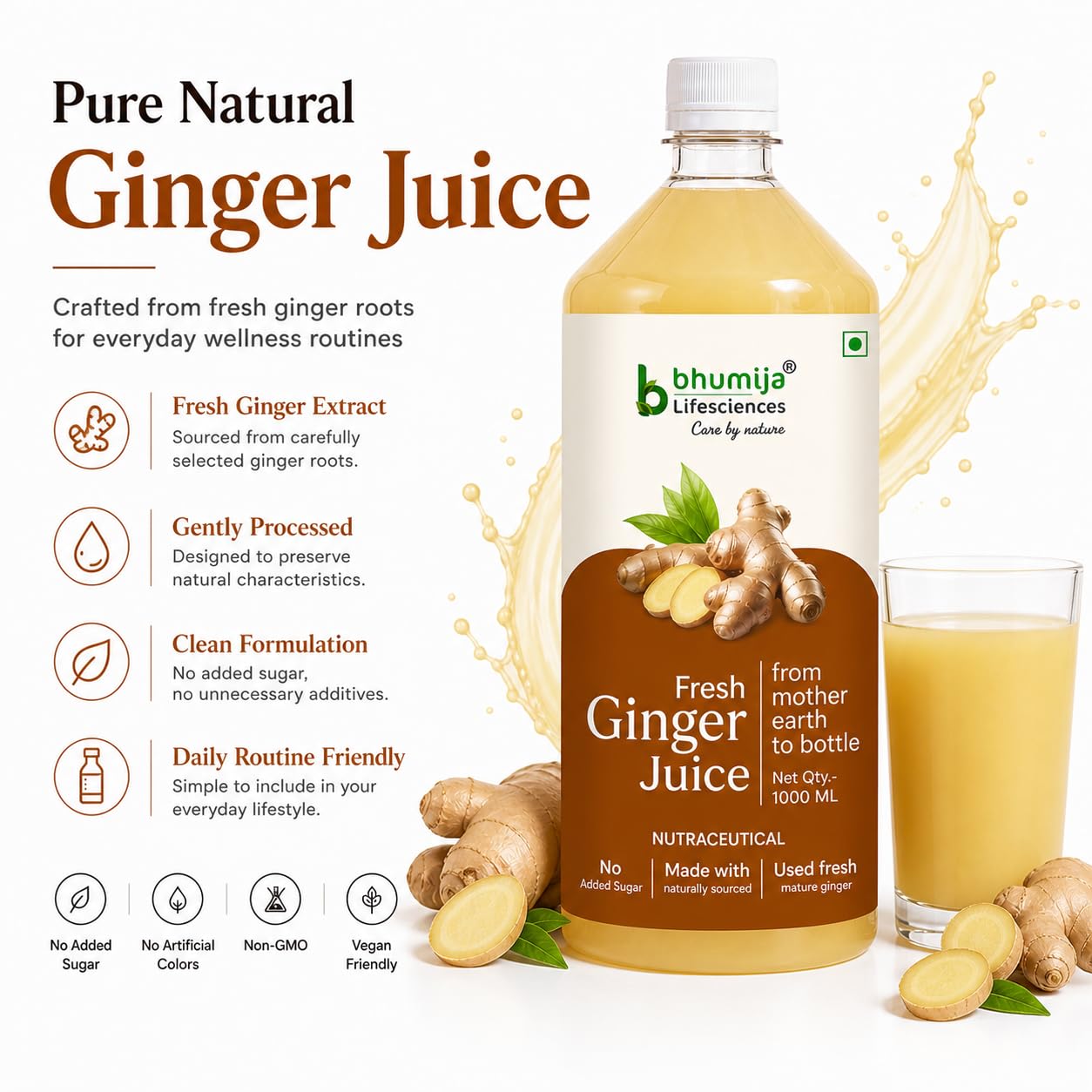 Bhumija Lifesciences Ginger Juice 1L | Sugar Free Adrak Ka Ras 1