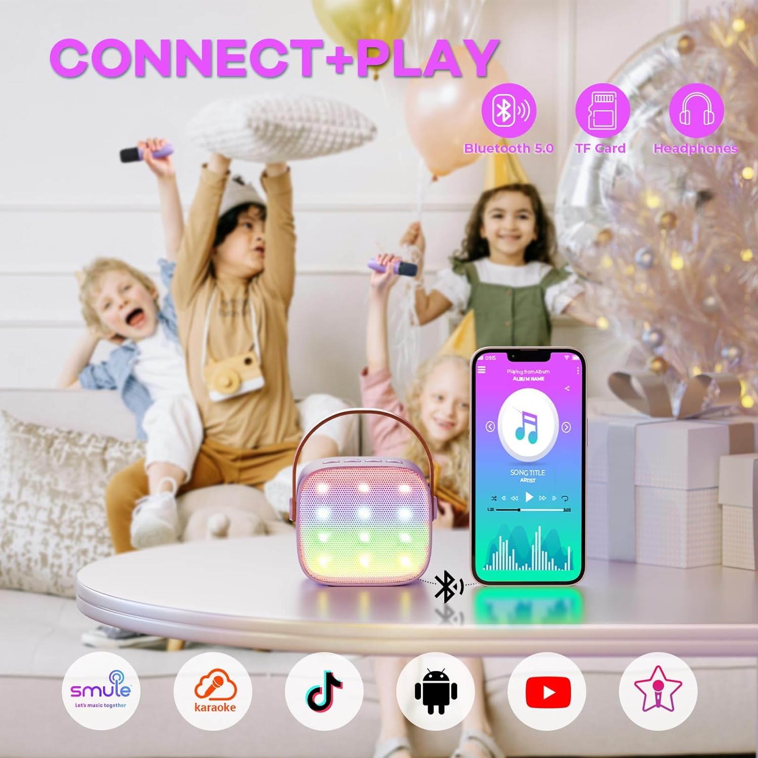 YLL Mini Kinder Karaoke Maschine mit 2 Mikrofon, Karaoke Geschenke für Mädchen Alter 3 4 5 6 7 8 9 10 12 + Jahre alt 4-12 Jahre alt Geburtstag Spielzeug Ostern Geschenk für Mädchen Jungen (Lila)