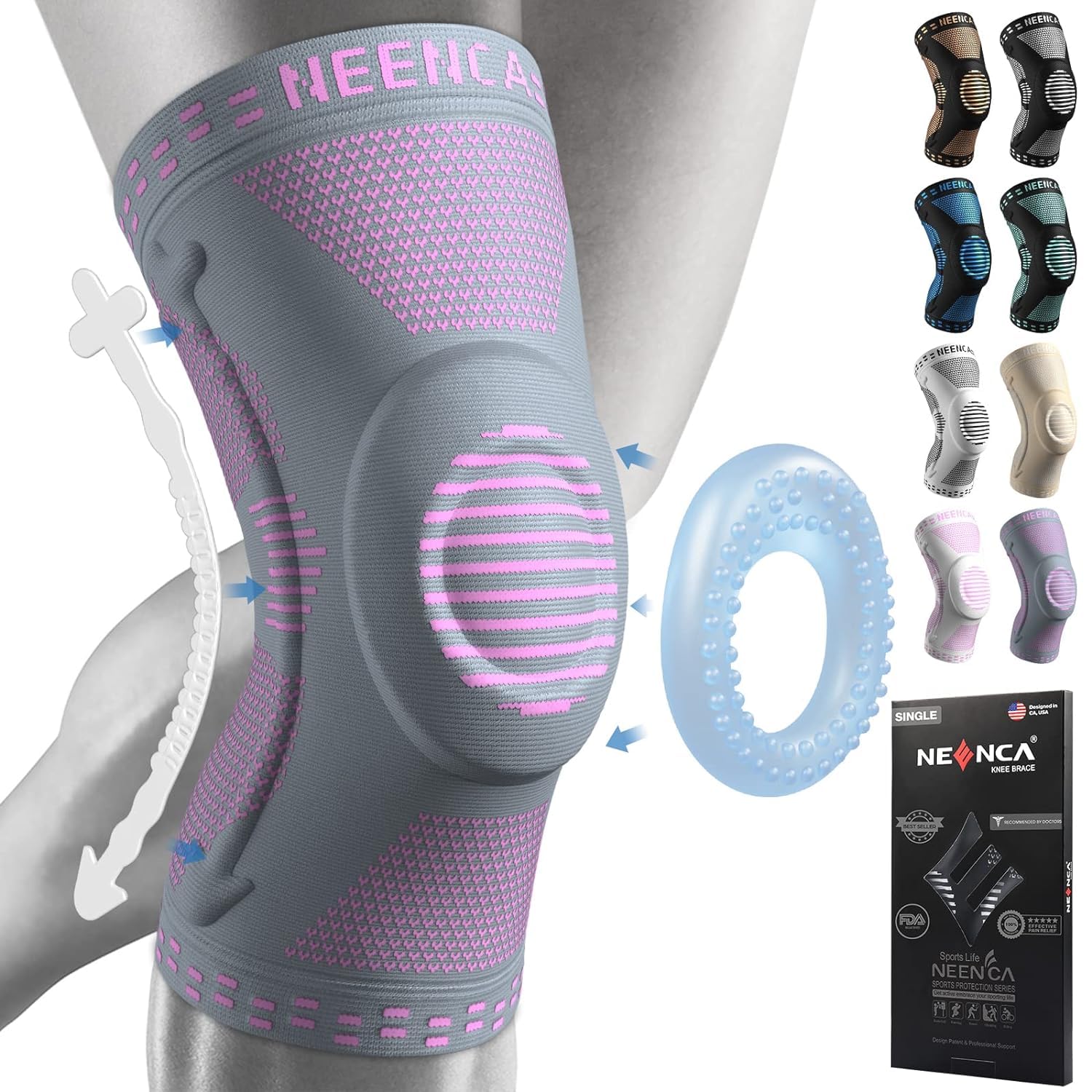 NEENCA Kniestütze, Komprimierte Kniebandage mit Patella Gel Pads & Feder Seitenstabilisatoren, Medizinischer Knieschützer für Laufen, Meniskusriss, Arthritis, Gelenkschmerzlinderung, ACL, Erholung