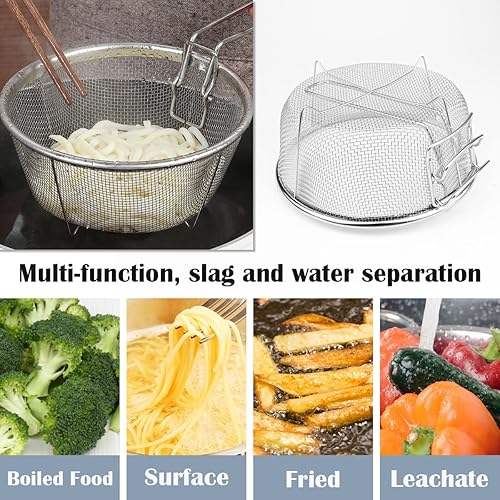 Miniatura 5 de Cesta de drenaje de acero inoxidable, cesta plegable multifuncional para freír – Malla de alambre redonda para freír chips franceses para servir