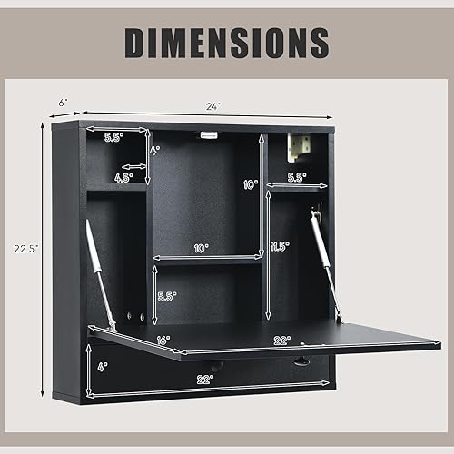 Miniatura 3 de IFANNY Escritorio de pared plegable, escritorio de madera montado en la pared con cajón de almacenamiento y estantes, escritorio plegable para