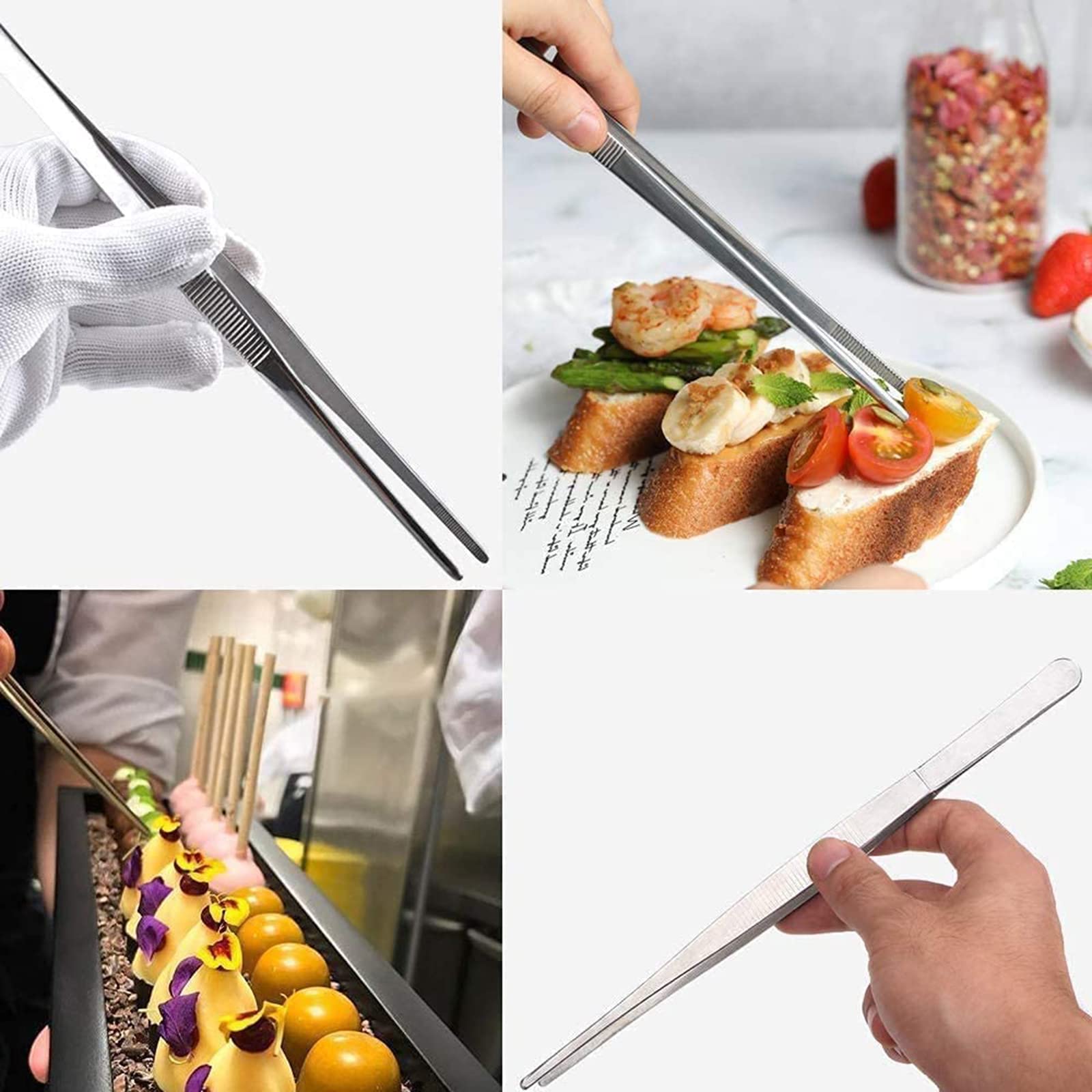 2 Pinze Da Cucina Professionali In Acciaio Inox 25cm - Per Barbecue, Forno E Decorazione Piatti | Nero - Foto 7