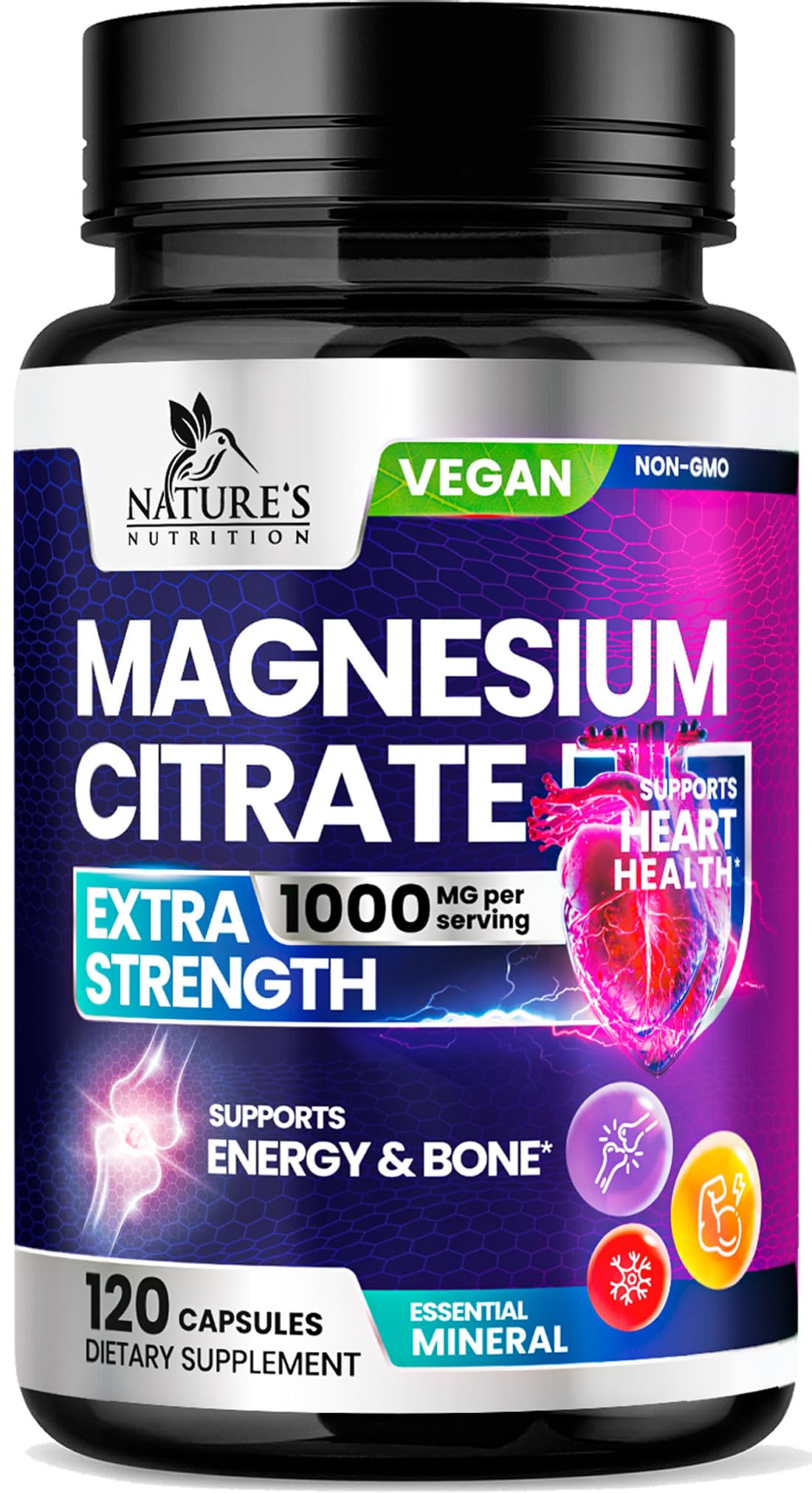 Magnesium Citrate 1000mg Per Serving - 3X Strength Magnesium Supplement for Bone, Muscle, Heart, Natural Sleep Support for Men & Women, Vegan Mag Mineral Pills, Non-GMO, Bottled in USA - 120 Capsules 120 Count (Pack of 1)