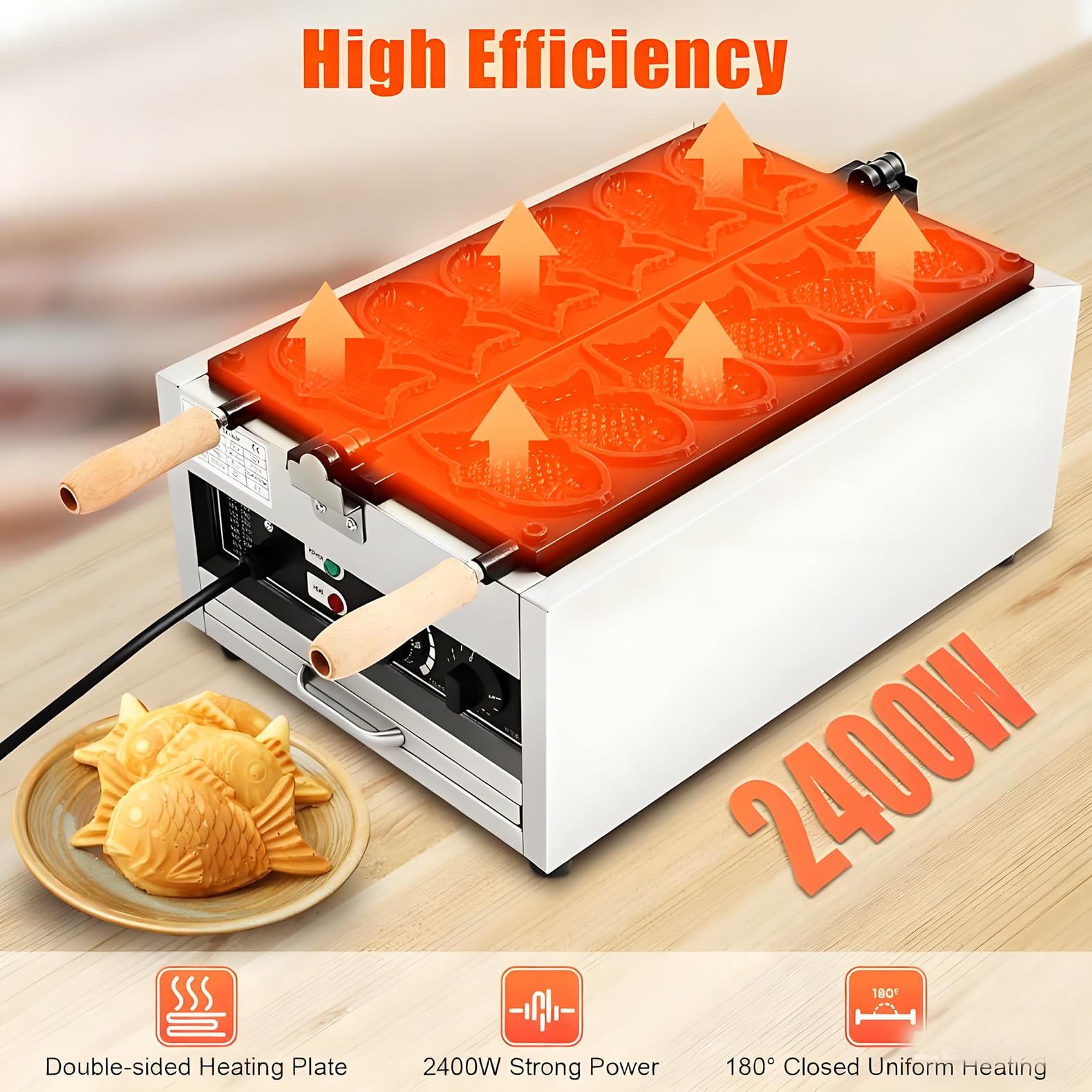 Elektrische Taiyaki-Maschine, Fischwaffeleisen, Antihaftbeschichtung, Doppelpfannenform