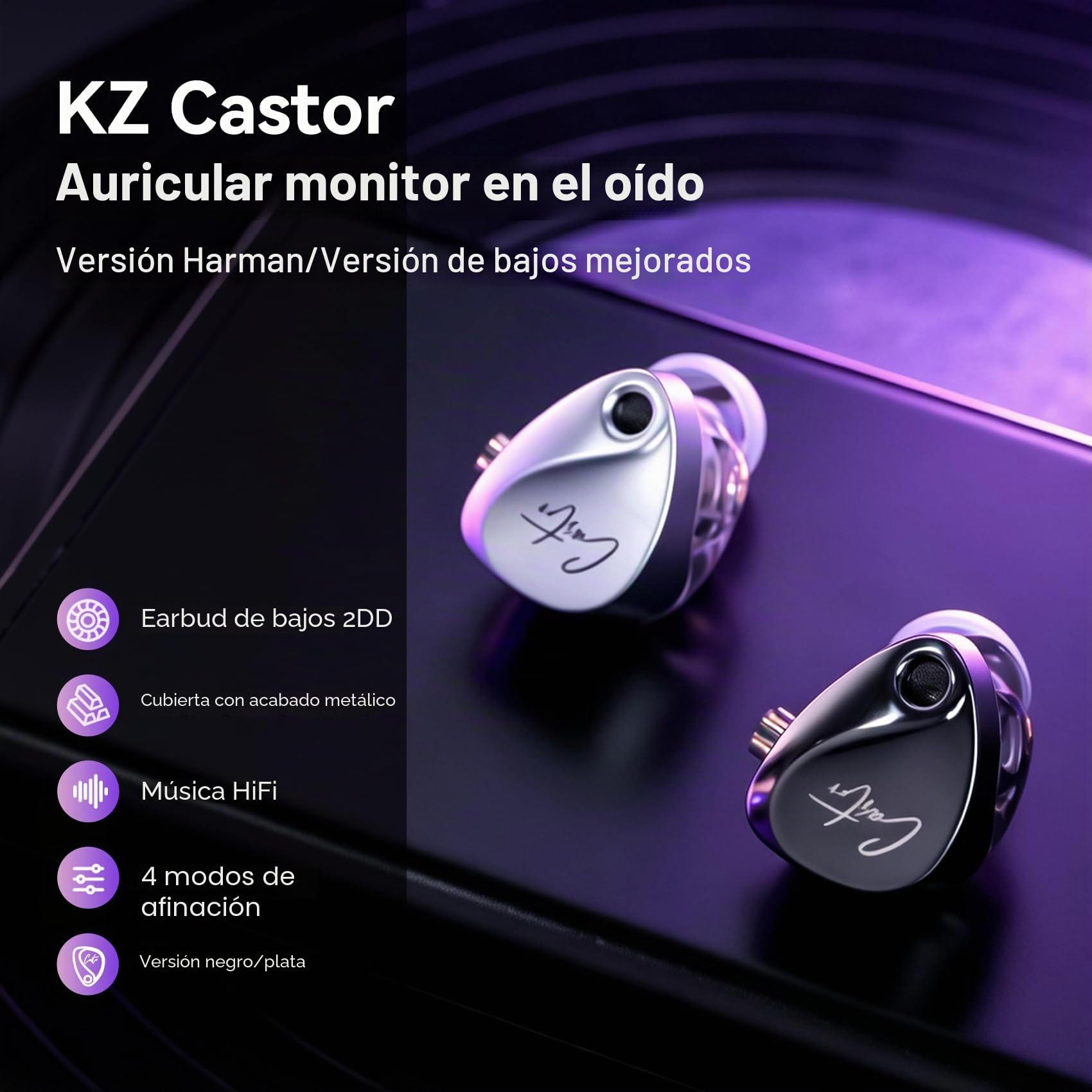 keephifi KZ Castor - Auriculares intraurales con Monitor de oído, Cable Desmontable de 2 Pines, Controlador de Doble dinámico, Auriculares intraurales mejorados de Alta fidelidad, afinación de Sonido