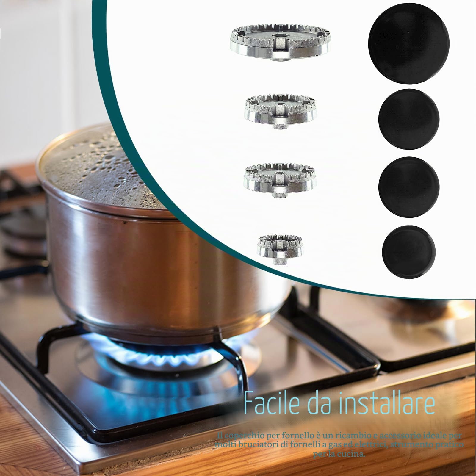 Bruciatore a gas corona e coperchio fiamma per forno, piastra da cucina, set di 8 pezzi, con tela per piastre di cottura, kit di accessori per fornelli a gas