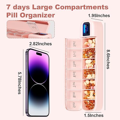 Miniatura 2 de Recordatorio de pastillas, organizador semanal inteligente de píldoras con alarma, caja de pastillas Bluetooth de 7 días con ajuste de aplicación
