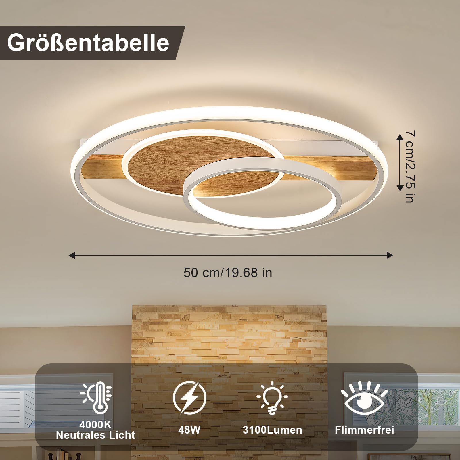 Qamra Modern Round LED Deckenleuchte,Weiß Deckenlampe 50 cm,4000 K | Deckenleuchte aus Aluminium, Metall und Silikon,Geeignet für Wohnzimmer, Schlafzimmer, Badezimmer, Flure,Küchen,48 W