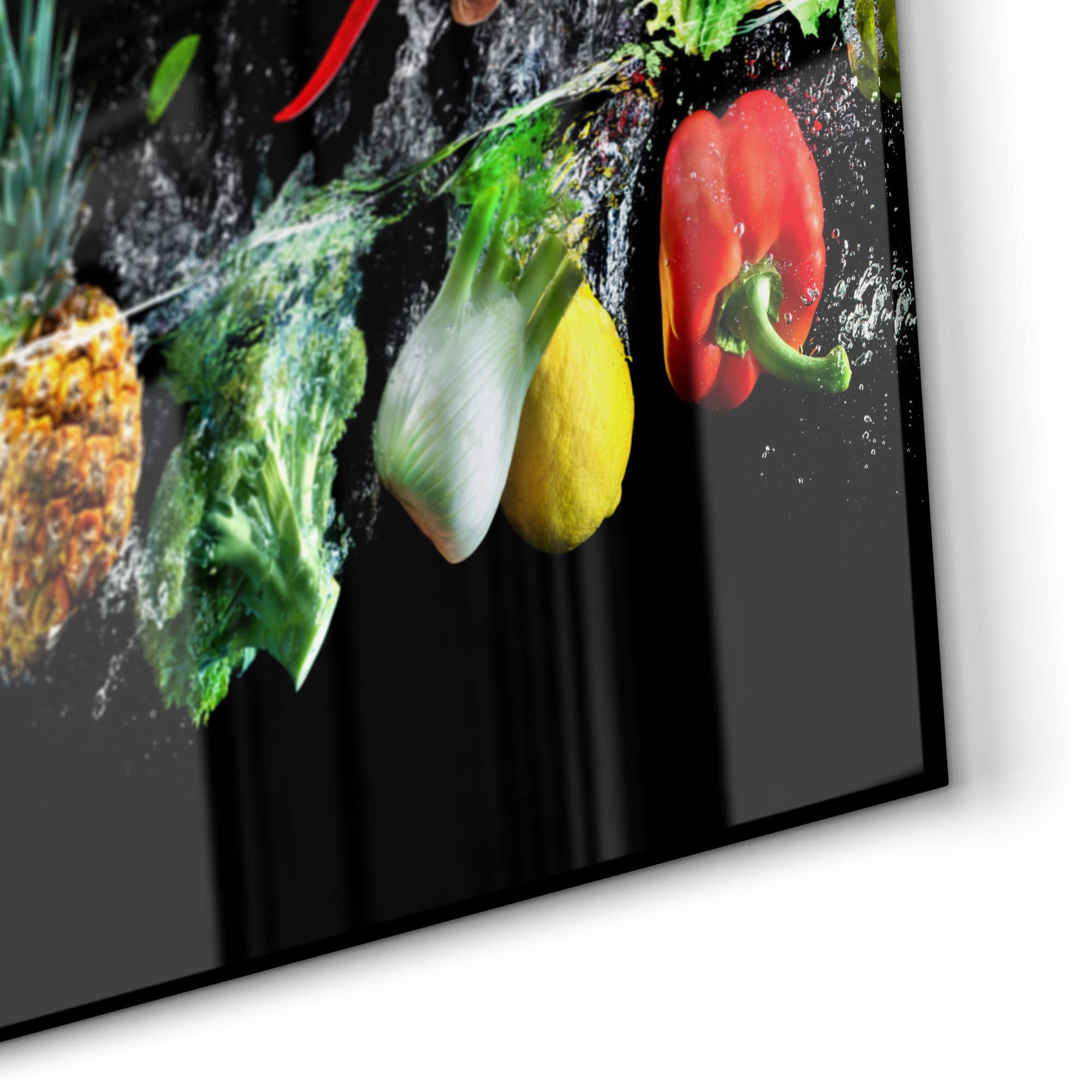 DEQORI Küchenrückwand Glas | Motiv Sauberes Obst und Gemüse | 80x40 cm | Bad- oder Herd-Rückwand | Herdblende Spritzschutz für Küche & Badezimmer | moderne Deko für Fliesenspiegel