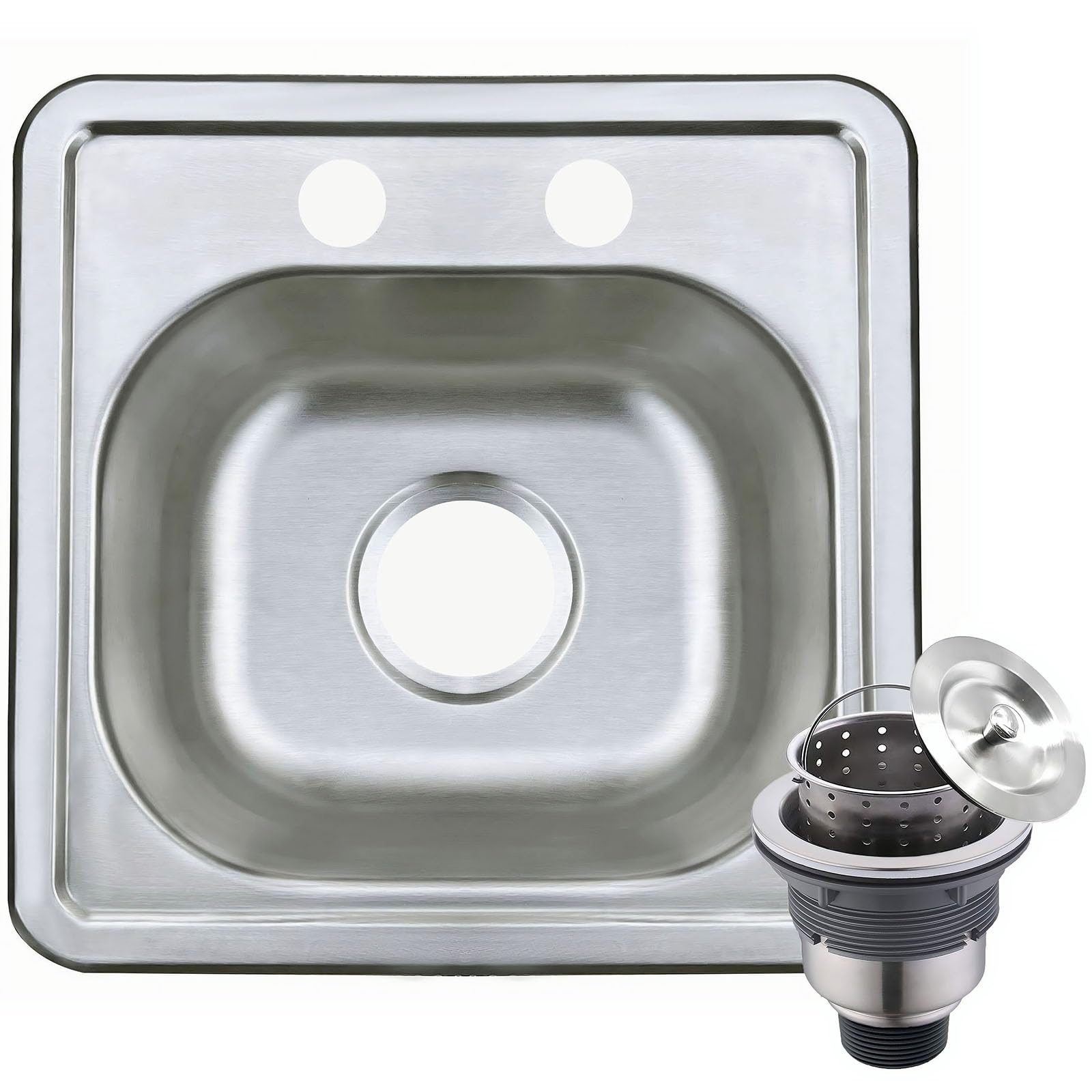 ORLANDO 15 x 15 inch Stainless Steel Drop in kitchen Bar Sink, Topmount RV Kitchen Sink, 2-Hole Single Bowl Kitchen Sink?Outdoor Sink Basket Strainer Included