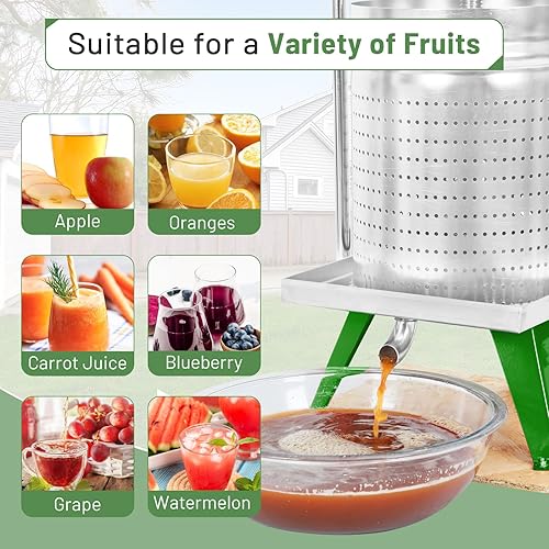 Miniatura 6 de Prensa de frutas Mosakar de 4 galones15 litros. Todas las piezas de contacto de jugo son de acero inoxidable AISI 304. Prensa de sidra de manzana