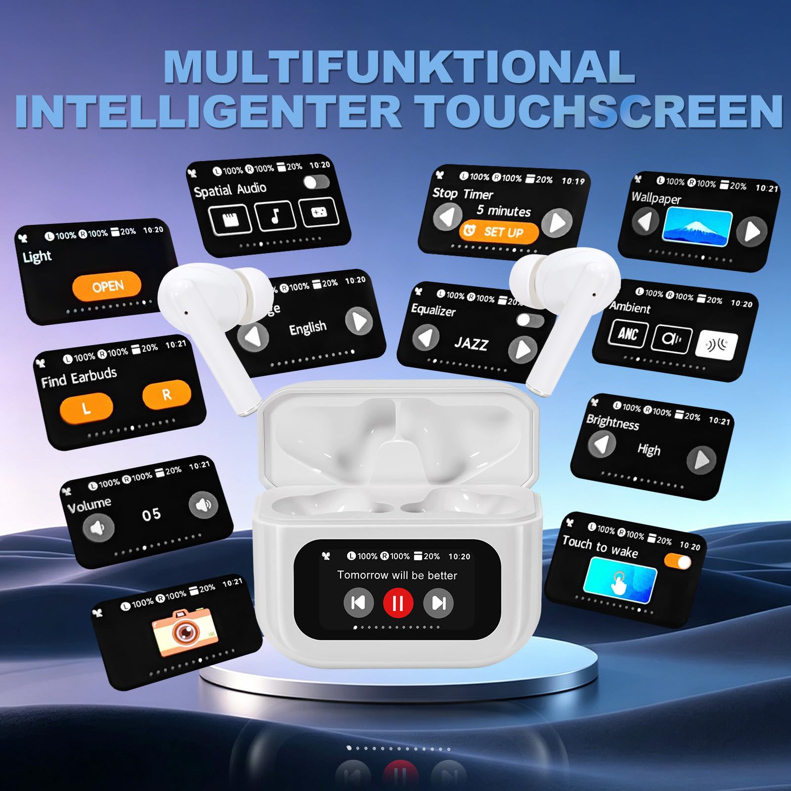 In-Ear Bluetooth Cuffie con Smart Touch Carica & 13 Funzioni, Cuffie senza cavo Bluetooth 5.4 con ANC/ENC Suppressione del rumore-Bianco