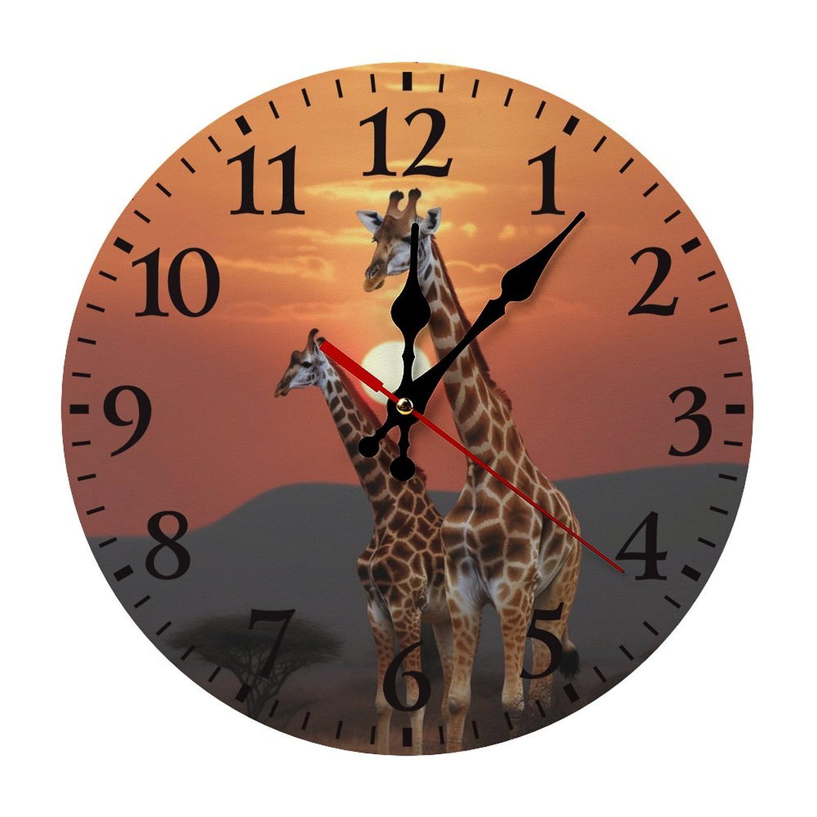 NTVOWPZO 10 Inch Wall Clock Giraffe at Sunset Battery Operated Wall Clocks Silent Non-Ticking Round Wall Clock for Living Room Kitchen Home Office Wall Decorative Clock