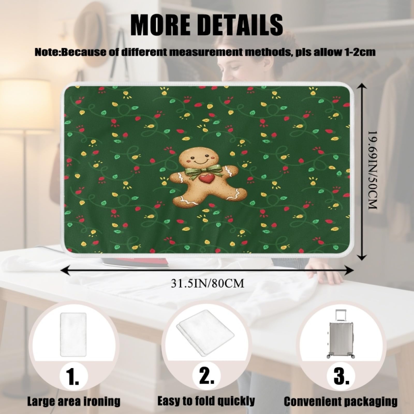 Bügelmatte Grüne Niedliche Weihnachten Bügeleinlage Faltbares Hitzebeständig Waschbar Bügelauflage für Tisch und andere Oberflächen Bügelbrett Unterlage rutschfeste Bügeldecke 80x50cm (2 Stück)