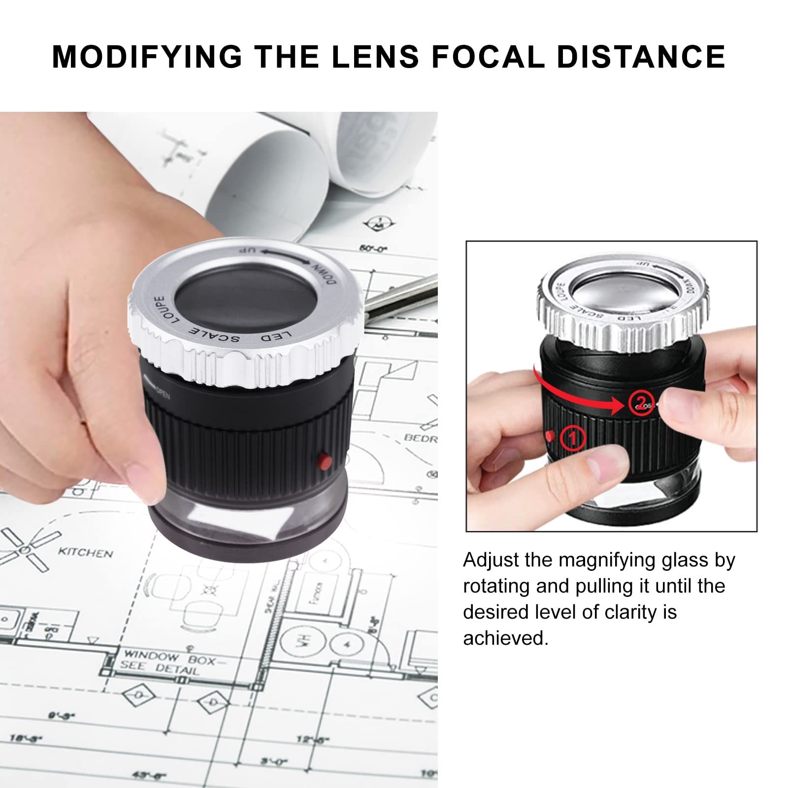 Portatile 10x Lente d'ingrandimento con obiettivo da 30 mm, LED e Luce UV per Misurazione Accurata Di Piccoli Oggetti Ad esempio Gioielli, Tessuti, Monete e Francobolli