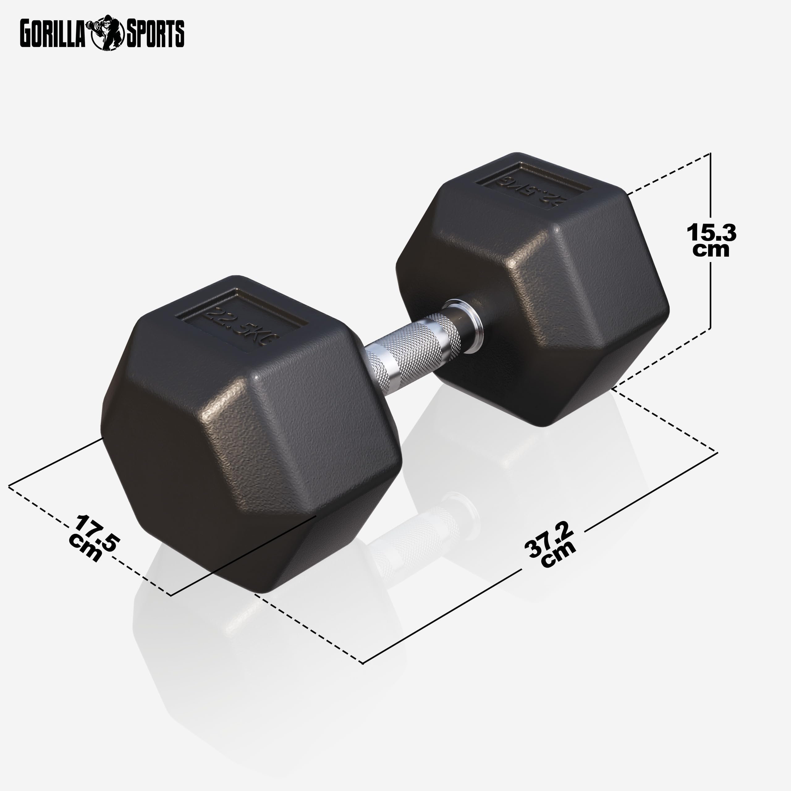 GORILLA SPORTS® Hexagon Kurzhanteln 2–50 kg, gummiert, mit oder ohne Ablage | Schwarze sechseckige Hanteln aus Gusseisen mit gerändeltem Chromgriff, rutschsicher und rollfest; Dumbbell, Krafttraining