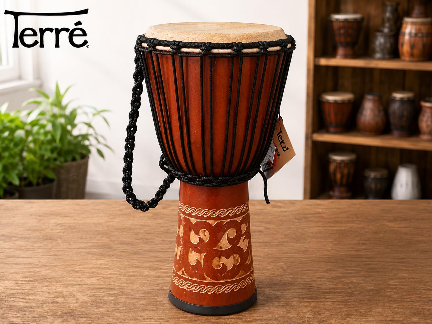 Amazon.com: Terre Djembe Standard Line Carved – Mahogany Wood with