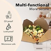 Vista 6 de 80 piezas 26 oz (780 ml) contenedores de comida desechables para llevar, cajas de comida marrón, caja de papel kraft para llevar apta
