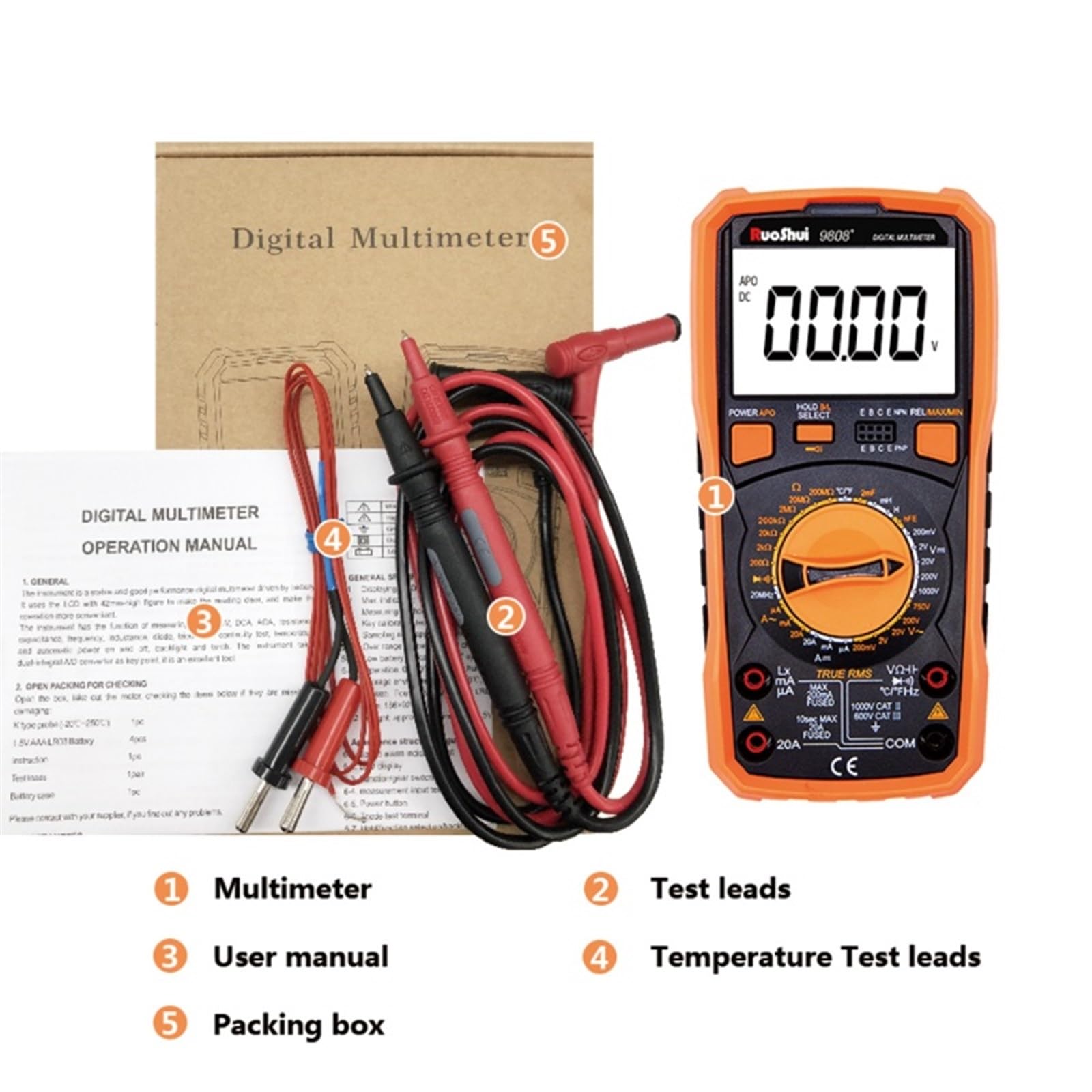 9808+ Multimetro Digitale Induttanza 20H Alta precisione 2000uF Capacimetro 20MHz Frequenza Misurazione a Temperatura