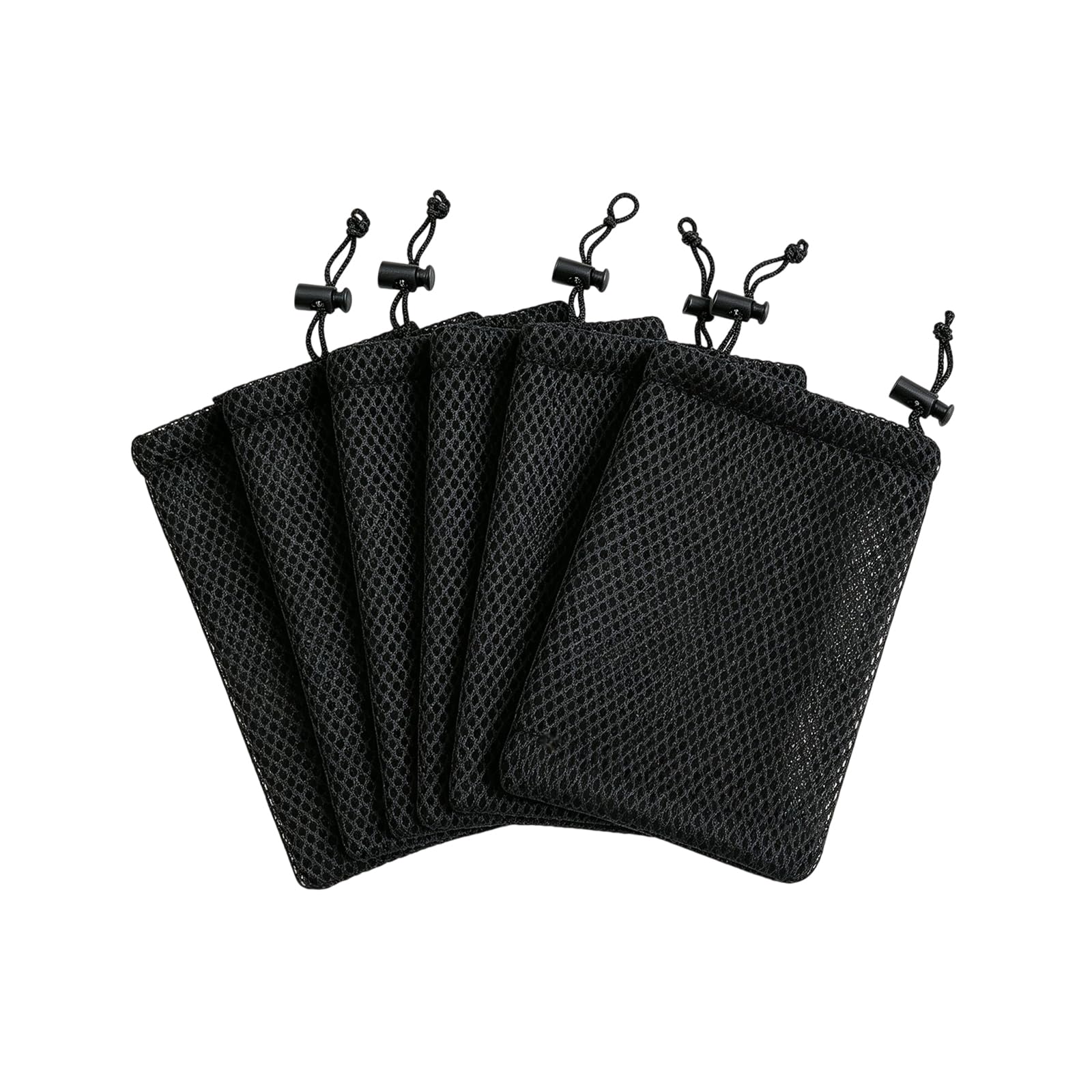 VASANA 6Pcs Black Nylon Mesh Drawstring Bags, 5" x 3.5" Small Storage Pouch