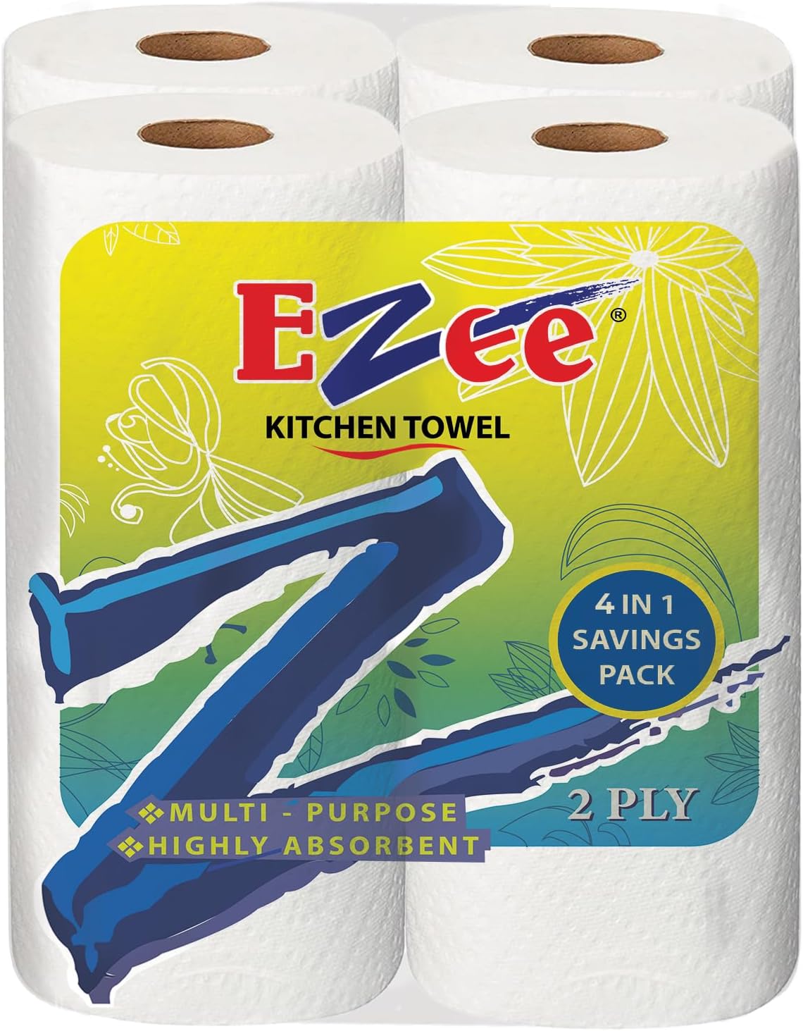 Ezee Kitchen Tissue Paper Roll, 4 Rolls (60 Pulls Per Roll, 240 Sheets), Soft & Highly Absorbent, 2-Ply Kitchen Towel for Cleaning, Wiping, Tissue Paper Roll for Spill Control, Kitchen Use (Pack of 1)