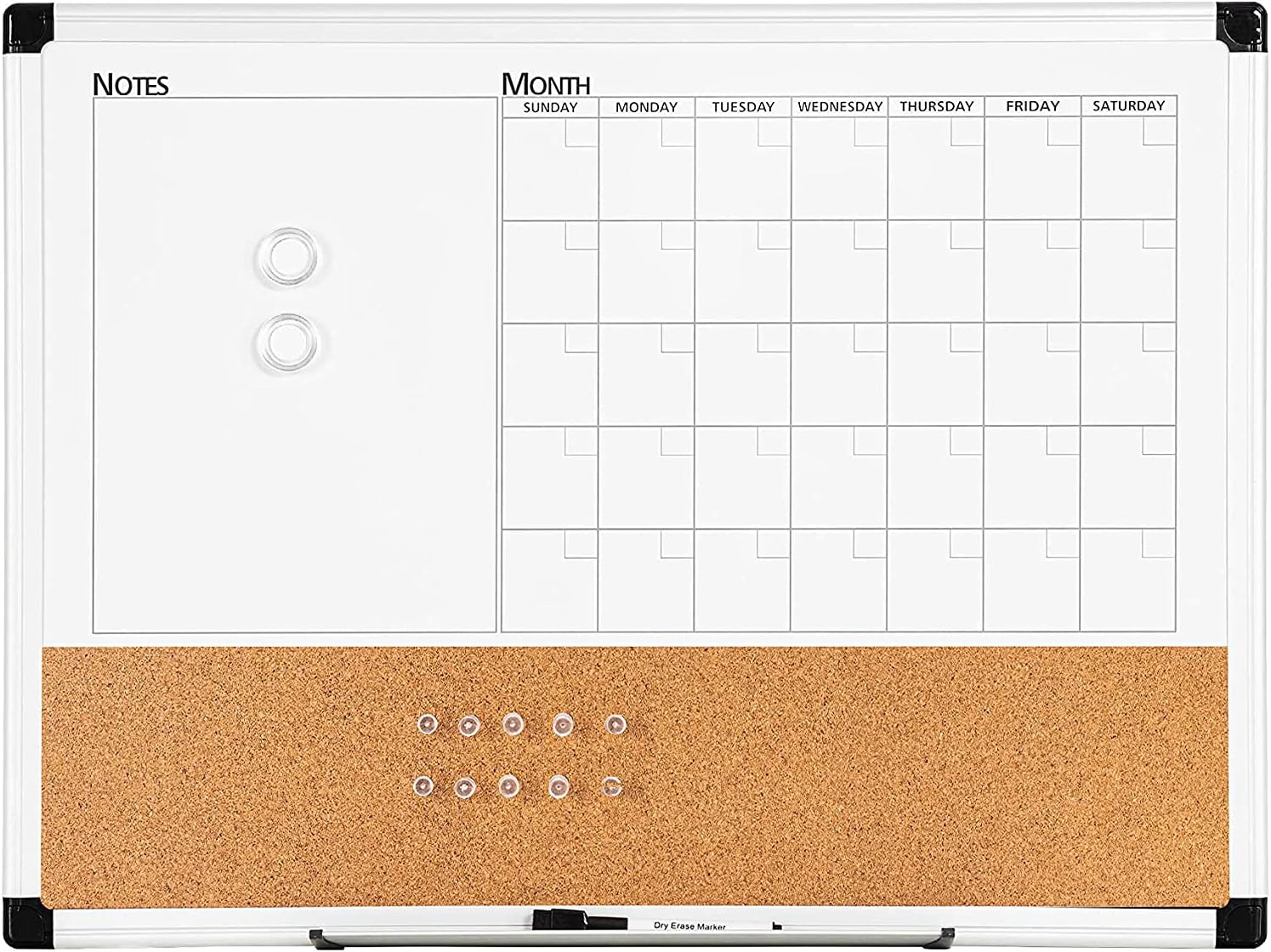 Deli White Board Calendar Dry Erase, 18" x 24", 3-in-1 Combination Magnetic Whiteboard, Monthly Dry Erase Board 1 Dry Erase Marker, 2 Magnets, 10 Push Pins, Aluminum Frame