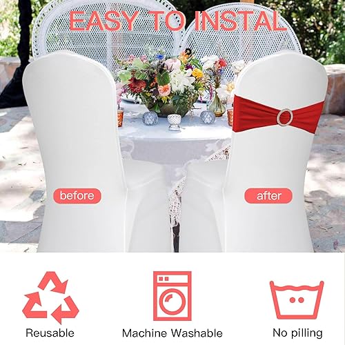 Miniatura 4 de 100 cintas elásticas de elastano para silla, lazos elásticos para silla, lazos con hebilla deslizante para bodas, fiestas, recepciones, eventos,