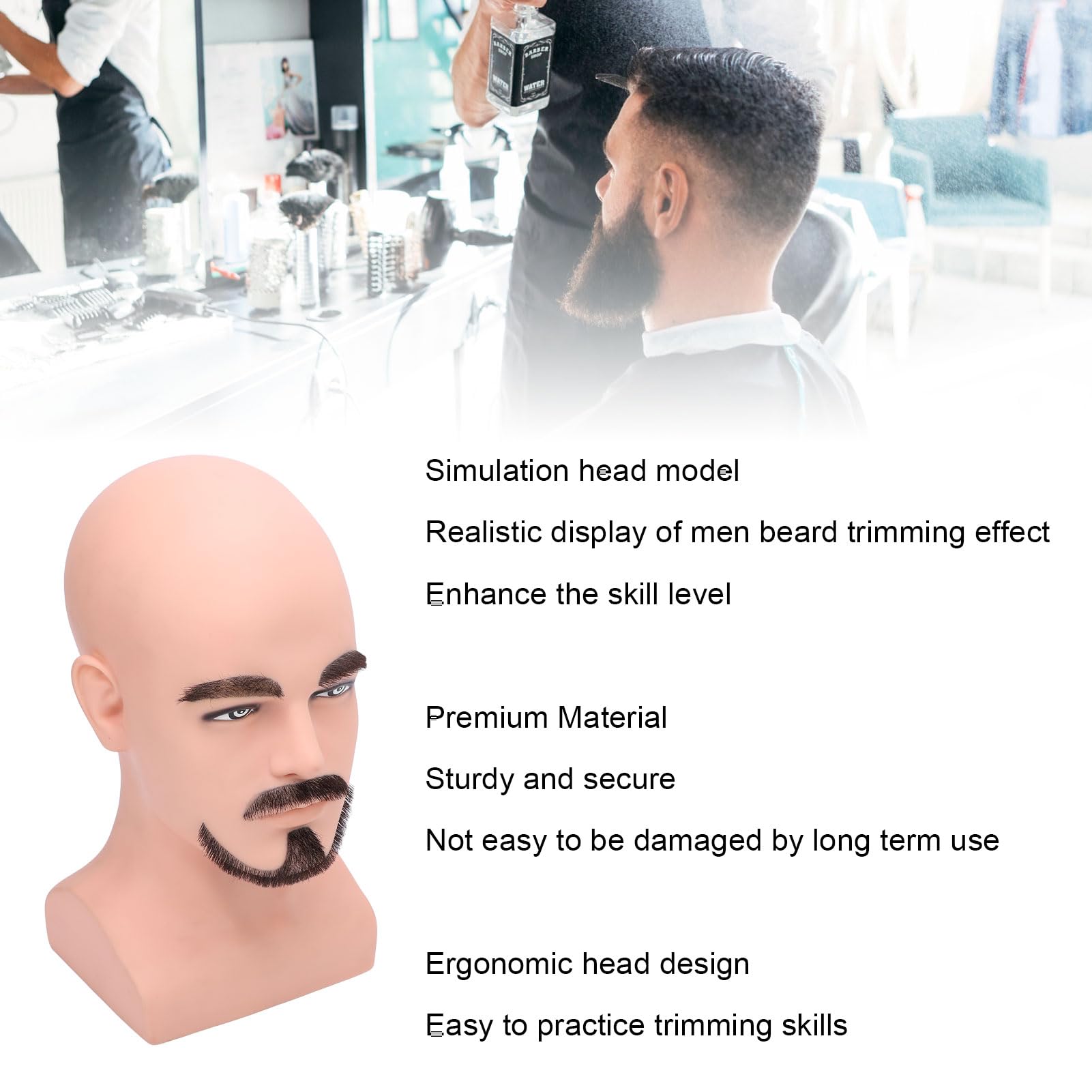 Generic Bartpflege-Mannequinkopf Zum Üben und Präsentieren des Bartschneidens, Breite Anwendung, Ergonomisches Design, Kunstharz, PVC, 1 Stück