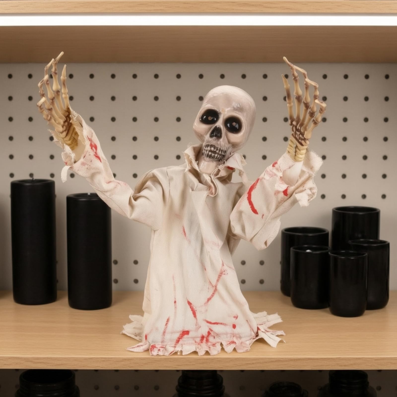 Zombie avec Yeux Lumineux Sonore, 60X30X20, Modèle Zombie Aux Cheveux Longs avec Support
